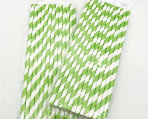 Green and White Striped Paper Straws