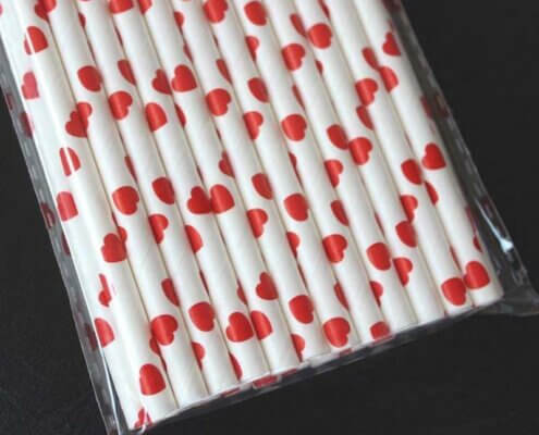 Red Hearts Paper Straw