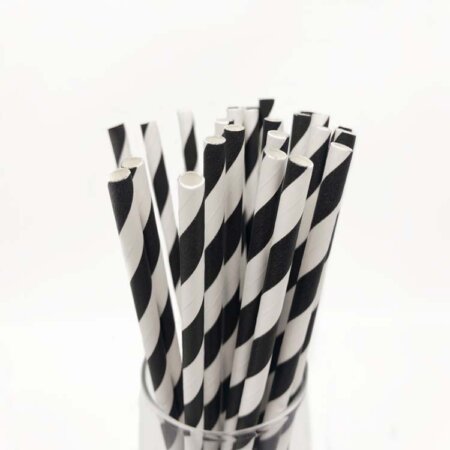 5.75'' Black Striped Cocktail Paper Straws