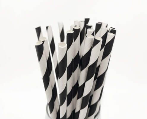 5.75'' Black Striped Cocktail Paper Straws