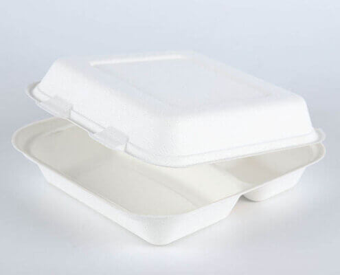 8'' x 8'' Three Compartment Compostable Takeout Containers