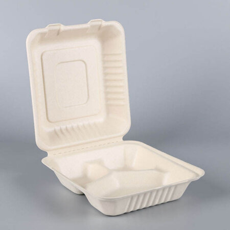 9'' x 9'' Three Compartment Hinged Lid Food Containers